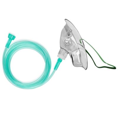 Oxygen ELONGATED Mask with 7' UNIVERSAL Tube Connector Medium Concent. Adult/Child Latex Free Soft & Flexible 
